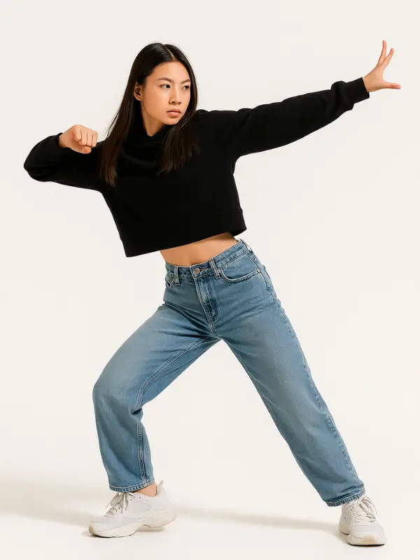Jugendliches Mädchen tanzt K-Pop vor weißem Hintergrund - Symbolbild für K-Pop Kurse in Erding